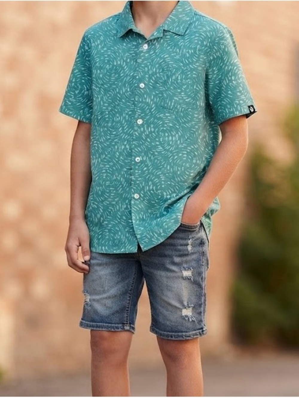 Volcom Boys Teal Short-Sleeve Button-Up Shirt